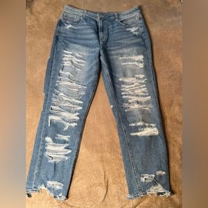 American Eagle Super Distressed Stretch Mom Jeans